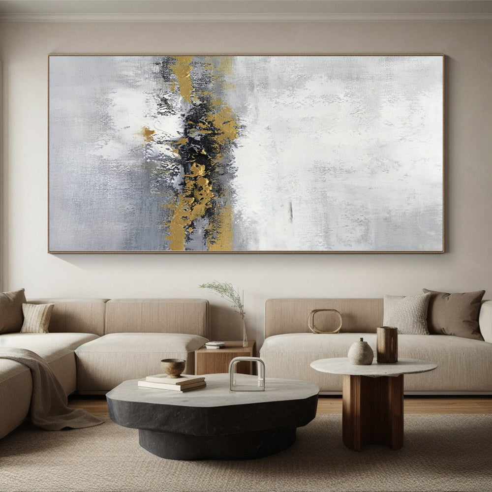 “Grey - White Abstract with Gold Horizons”，Abstract Landscape Painting CT0380