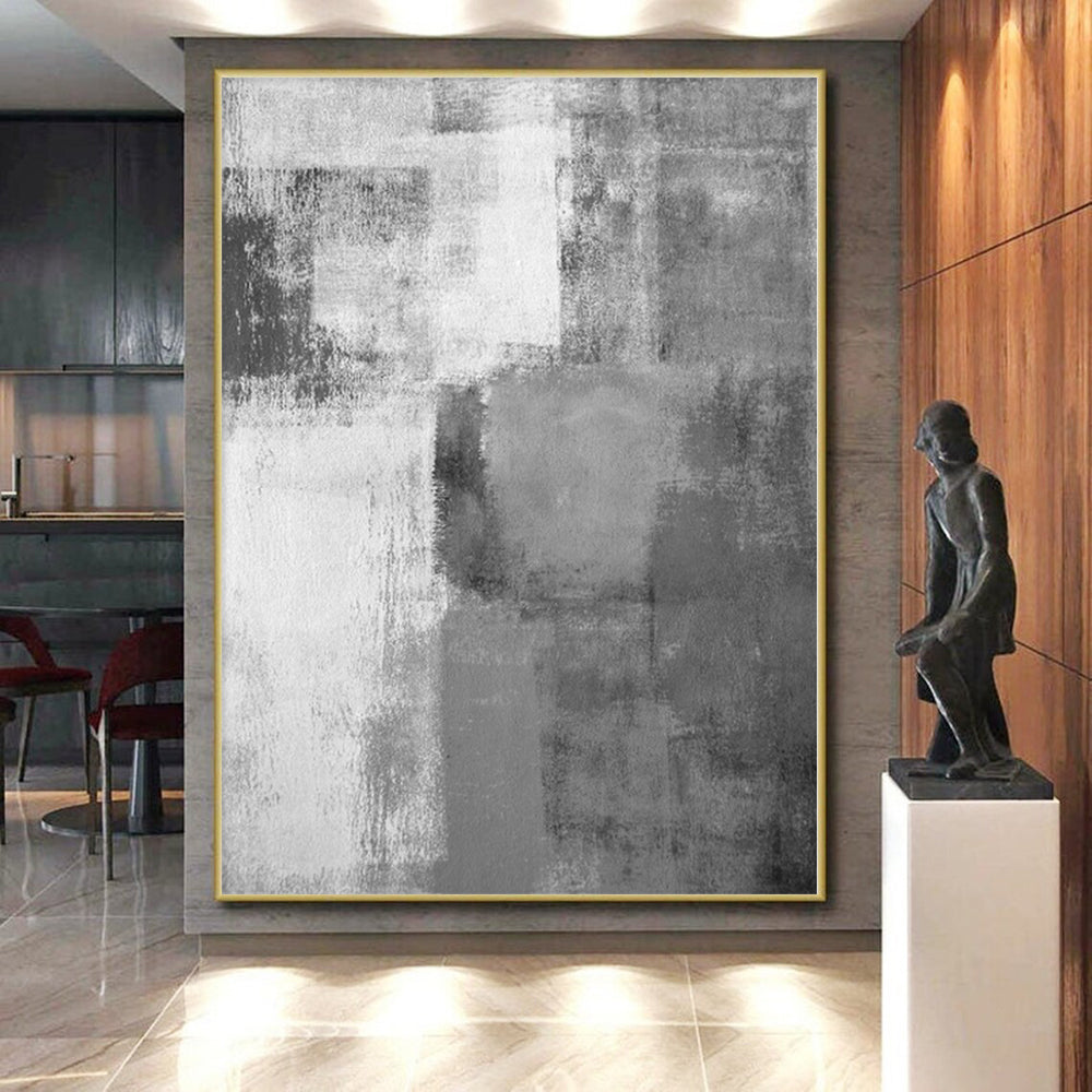 “Monochrome Grey Abstract Blocks”，Subtle Abstract Painting CT0377