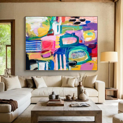 “Colorful Chaos Town” - Abstract Work with Pink, Purple, Blue, Yellow, Green CT0077
