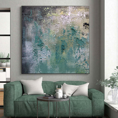 “Textured Teal and Green Abstract”，Abstract Impasto Acrylic Art CT0578