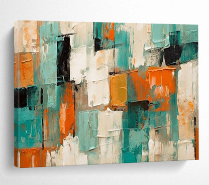 “Teal - Orange Textured Blocks” – Abstract Acrylic Painting CT1721