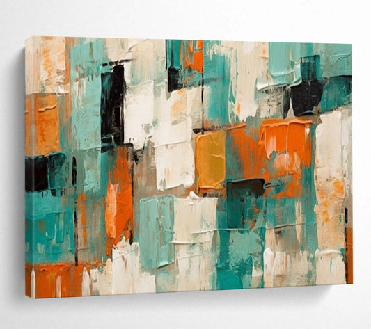 “Teal - Orange Textured Blocks” – Abstract Acrylic Painting CT1721