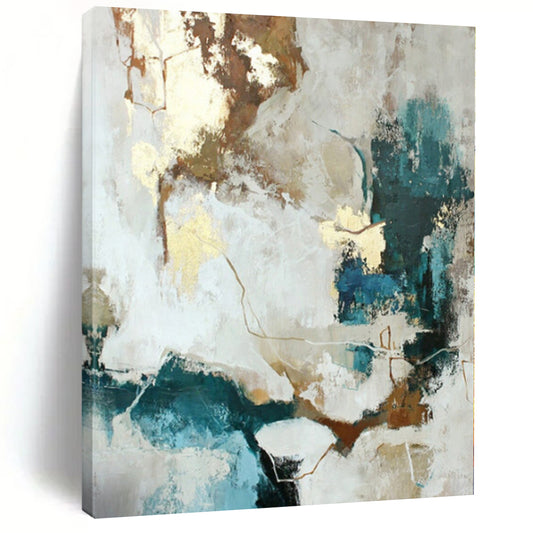 “Blue - Gold - Neutral Abstract Fusion” Abstract Acrylic Art CT0258