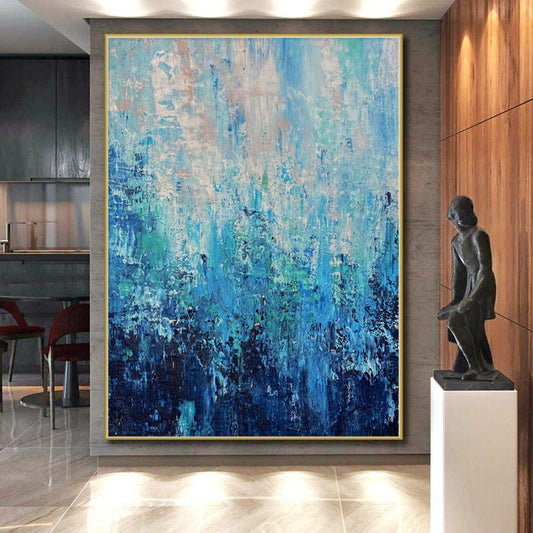“Ocean Layers” - Abstract Art with Shades of Blue, Teal, White, Black CT0045