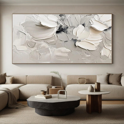 “Textured White Flowers”，Abstract Floral Impasto Painting CT0517
