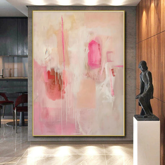 “Pink - Beige Abstract Drizzle” - Abstract Expressionist Art CT0440