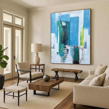 “Blue - Green Urban Abstraction” - Abstract Cityscape Art CT0465