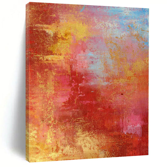 “Crimson Gold Fiesta” - Abstract Art with Red, Gold, Yellow, Blue CT0022