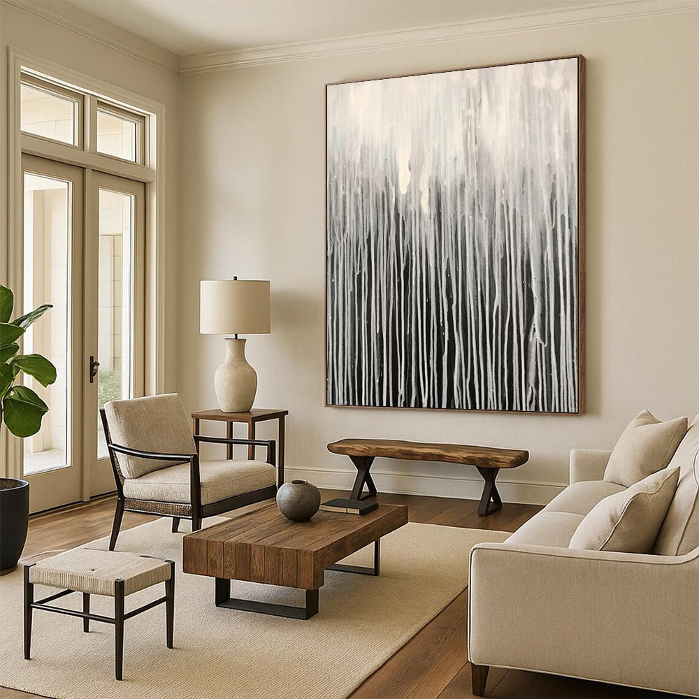 “Monochrome Dripping Forest” Abstract Acrylic Art CT0302