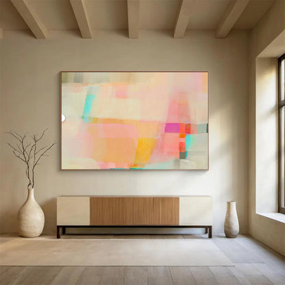 “Pastel Patchwork” - Soft pinks, oranges, blues; blended, airy geometric shapes CT1499