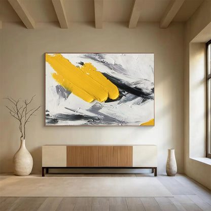 “Bold Strokes” - Bright yellow, blacks, whites; thick, expressive paint strokes CT1509