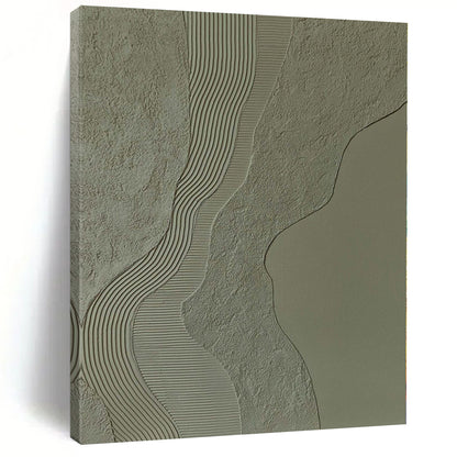 “Beige - Gray Textured Waves” Minimalist Mixed - Media Art CT0253