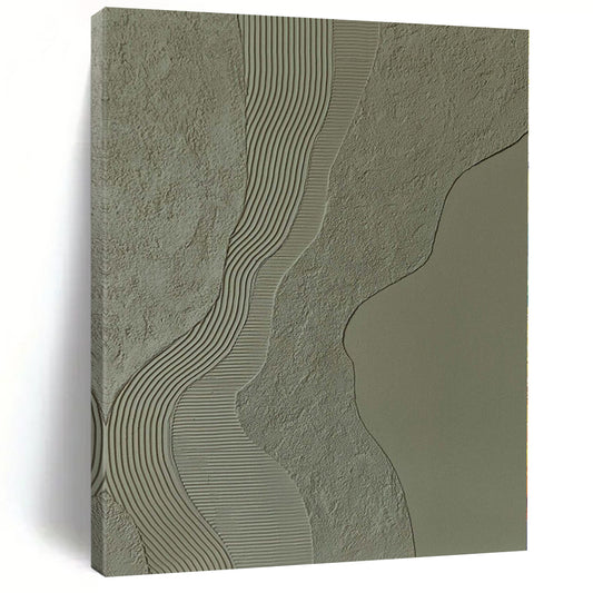 “Beige - Gray Textured Waves” Minimalist Mixed - Media Art CT0253