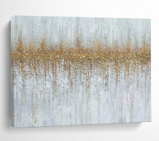 Textured Gold and White Abstract Painting On Canvas DKH302