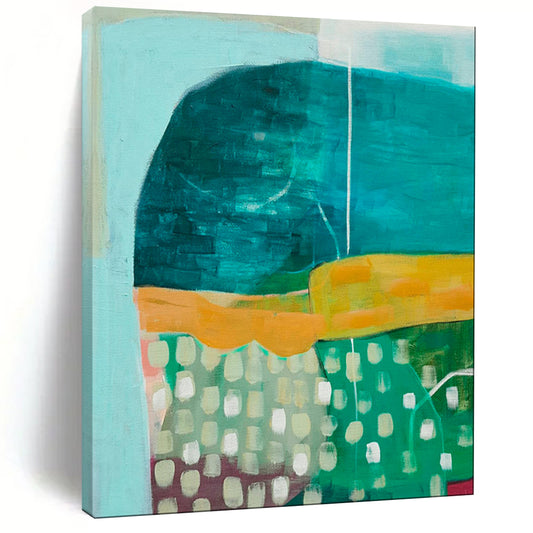 Teal, Orange, Patterned Layers - "Color Block Carnival" - Abstract Geometric Painting CT1847