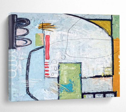 “Teal - Orange Abstract Streetscape” Abstract Oil Painting On Canvas DKH542