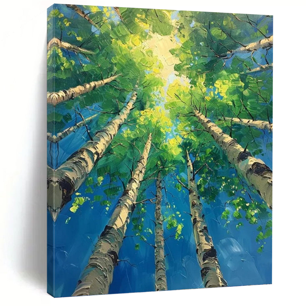 “Sunlit Canopy” - Green, Blue & Yellow Tree - Top Landscape Painting On Canvas DKH1552