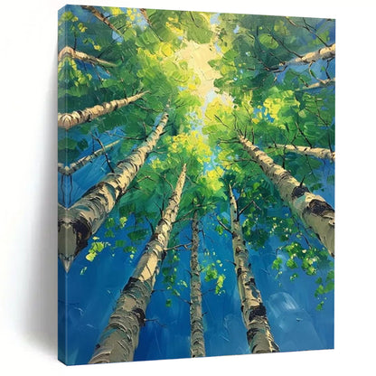 “Sunlit Canopy” - Green, Blue & Yellow Tree - Top Landscape Painting On Canvas DKH1552