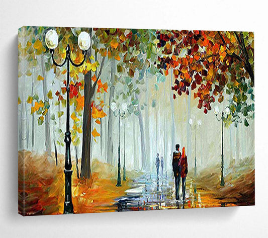 Colorful Autumn Park Stroll - Impressionist Landscape Painting On Canvas DLZ225