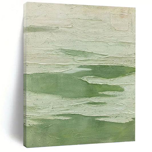 “Textured Green & White Layers” - Green & White Textured Abstract Painting On Canvas DKH1217