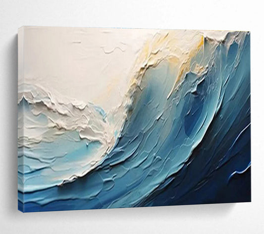 “Textured Blue Ocean Wave” Impasto Seaside Painting On Canvas DKH527