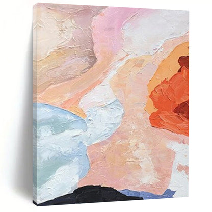 “Soft - Toned Abstraction” - Pink, Blue, Peach Gentle Shapes Painting On Canvas DTP275