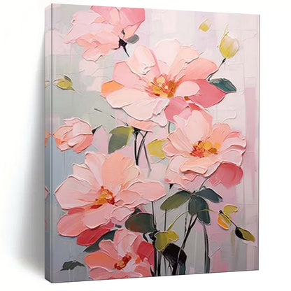 “Blush Blooms: Textured Floral Acrylic on Canvas” - Impasto Botanical Art CT1905