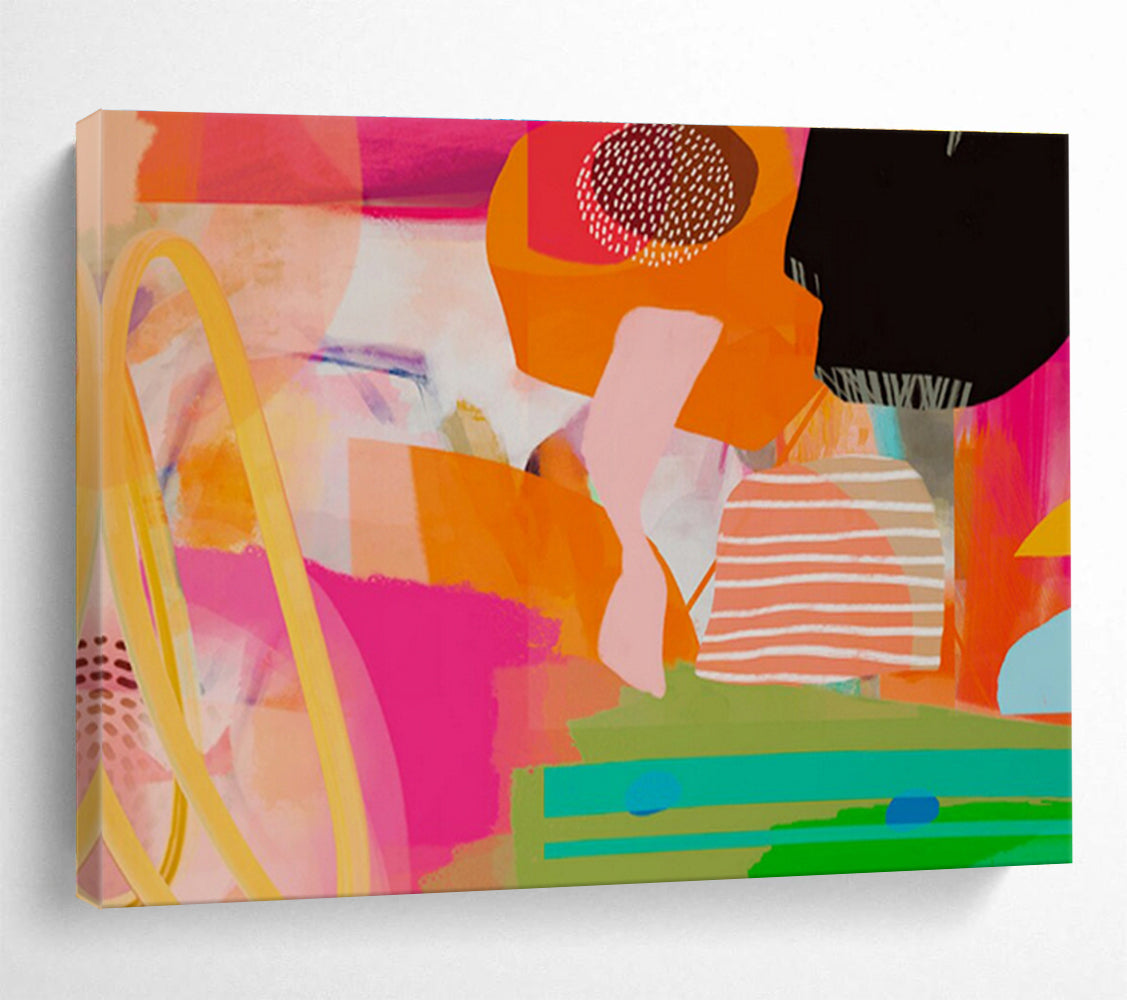 Playful Shapes Carnival Pink Orange Colorful Fun Shapes Painting On Canvas DKH205