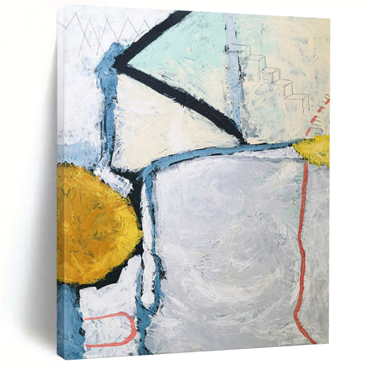 “Geometric Abstract - Blues, Greens, and Subtle Narratives” Painting On Canvas CT2392