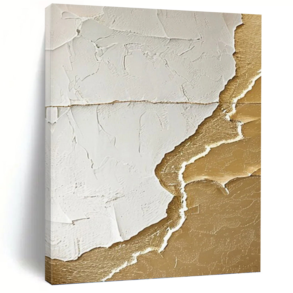 “White & Gold Textured Abstract Tear” Painting On Canvas DKH0986