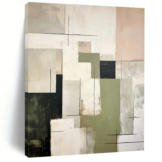 Mixed Neutrals, Geometric Shapes & Lines - "Structured Serenity" - Abstract Oil Painting CT1445