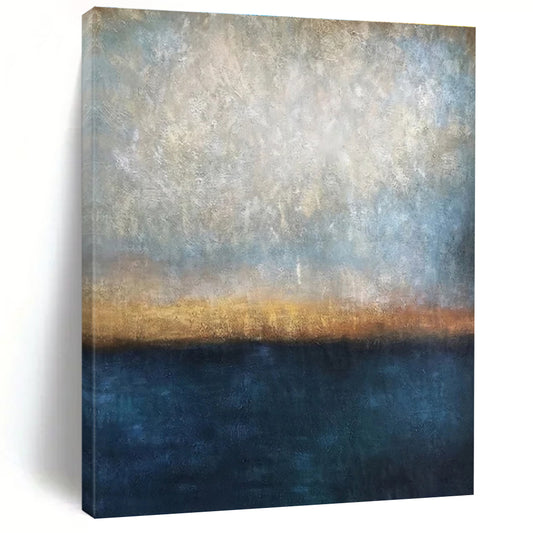 Muted Blues, Greys & Golds, Horizon Line - "Eternal Dusk" - Abstract Landscape Oil Painting CT1441