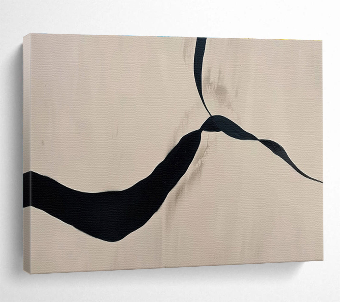 Beige and Black Abstract “Simple Elegant Flow” Painting On Canvas DKH145