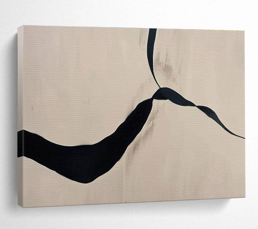 Beige and Black Abstract “Simple Elegant Flow” Painting On Canvas DKH145