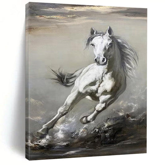 “Galloping White Horse” – Realistic Oil Painting On Canvas CT2180