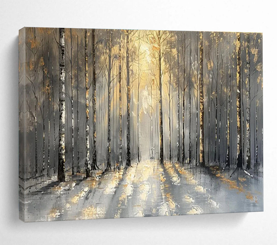 “Golden - Accented Forest Path” - Mystical Landscape Painting On Canvas DKH802