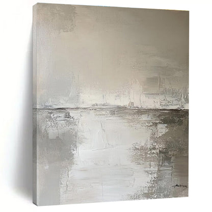 Gray & White Textured Landscape, “Misty Horizon” - Impasto Abstract Landscape Painting CT0772
