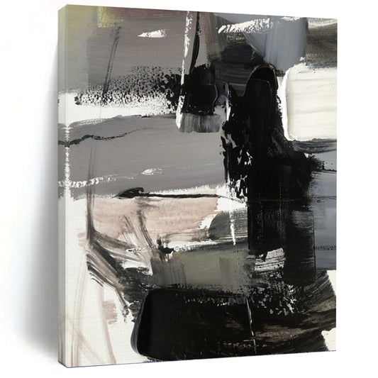 Gray & Black Abstract Forms - Abstract Composition Painting On Canvas DKH1263