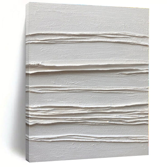 White Textured Linear Abstraction - Minimalist Textured Acrylic On Canvas CT1347