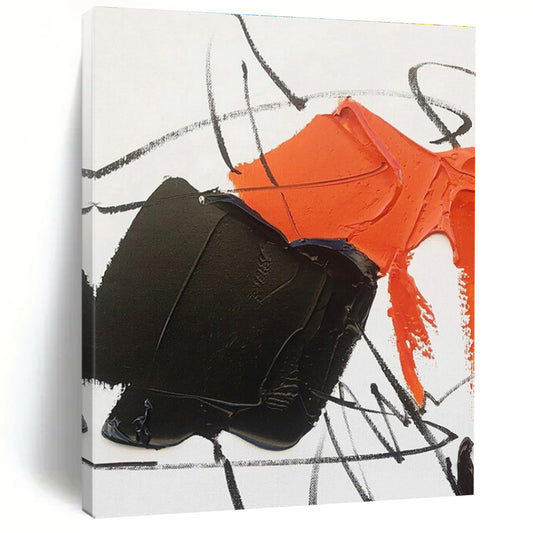 “Orange - Black - White Dynamic Strokes” ，Abstract Acrylic Painting CT0786