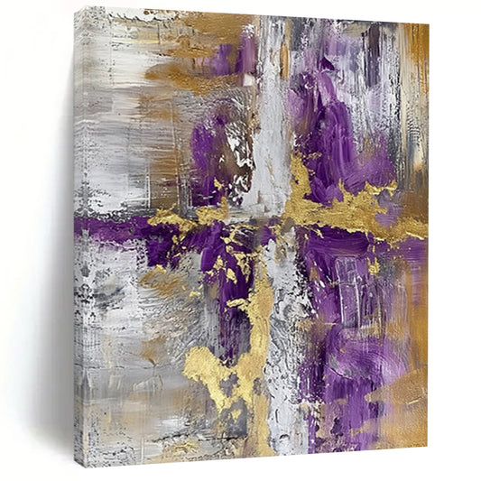 “Purple - Gold Geometric Abstraction” - Modernist Abstract Painting On Canvas DTP135