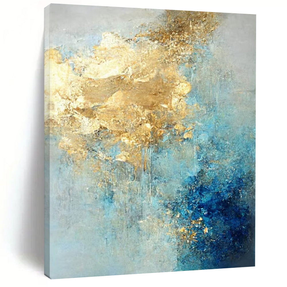 “Blue - Gold Misty Dreamscape” – Textured Abstract Art CT1025
