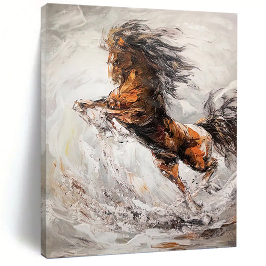 Dynamic Rearing Horse in Abstract Brushstrokes - Equine Painting On Canvas DKH1431