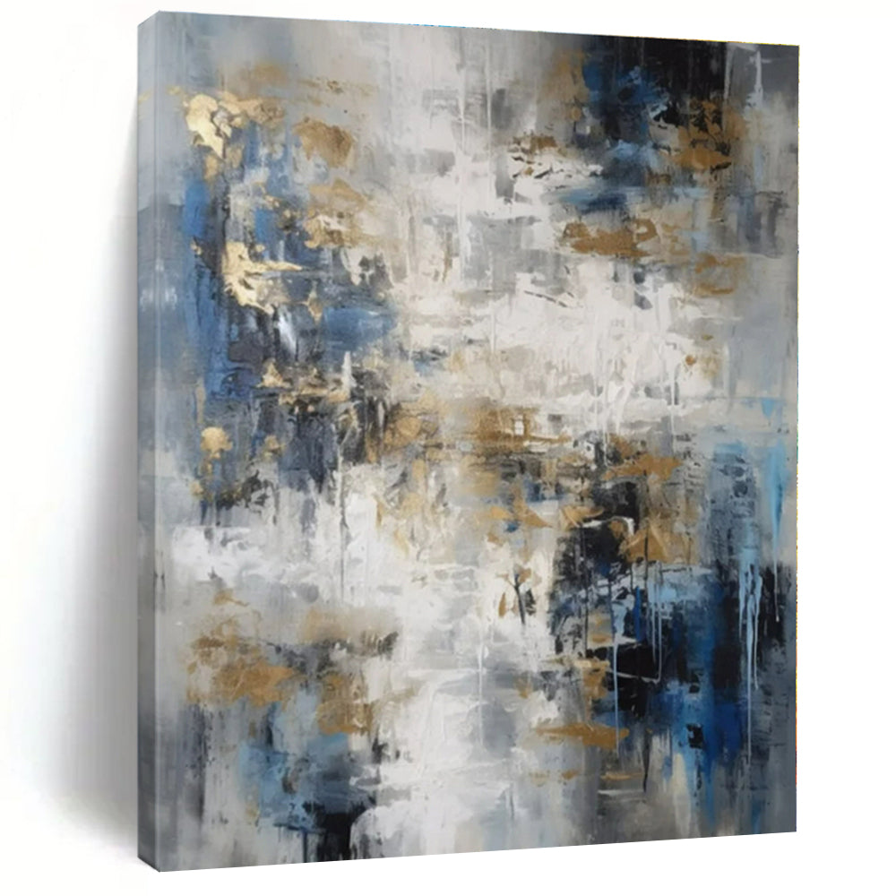 Blue, Grey & Gold Abstract - Abstract Expressionist Acrylic On Canvas CT1303