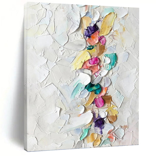 “Colorful Impasto Strip” - Multicolor Textured Painting On Canvas DKH0974