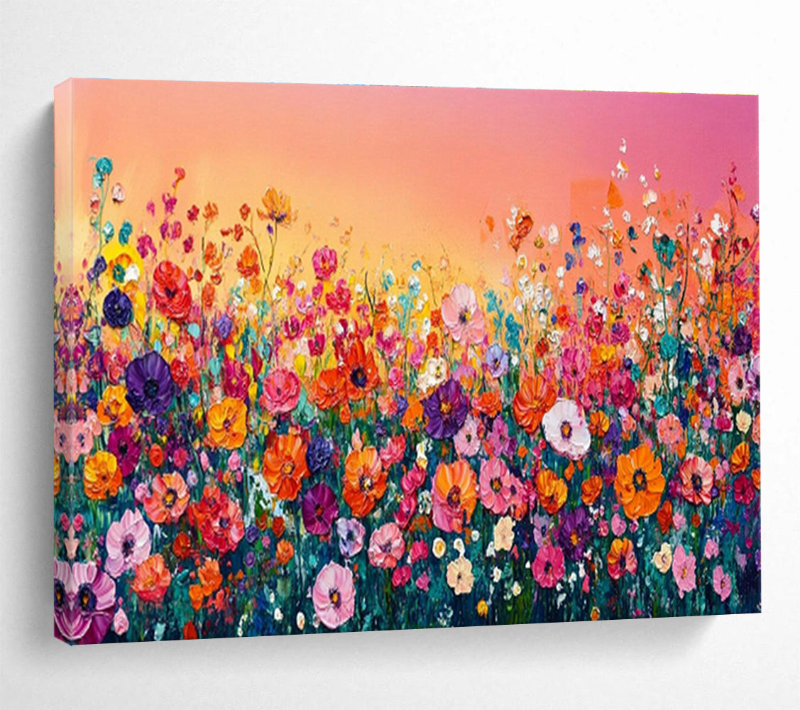 Vibrant Flower Field at Sunset Painting On Canvas DKH680
