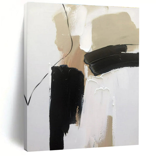 “Black - Beige - White Minimalist Abstraction” ，Abstract Acrylic Painting CT0798