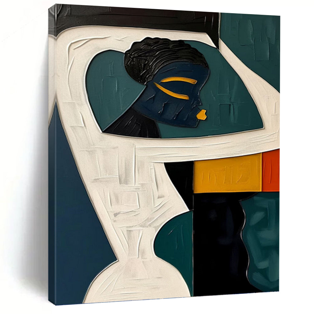 Cubist Figurative Art with Contrasting Colors - Figurative Painting On Canvas DKH1471