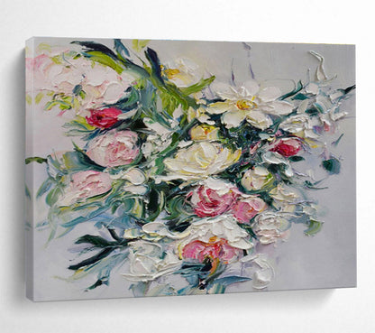 Textured Floral Bouquet in Soft Tones Painting On Canvas DKH661