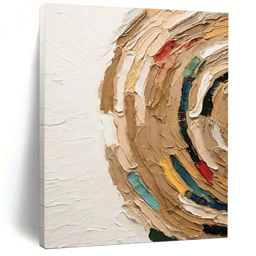 “Textured Circular Abstract with Earth Tones and Colorful Accents” - Impasto - Style Painting On Canvas DKH1118